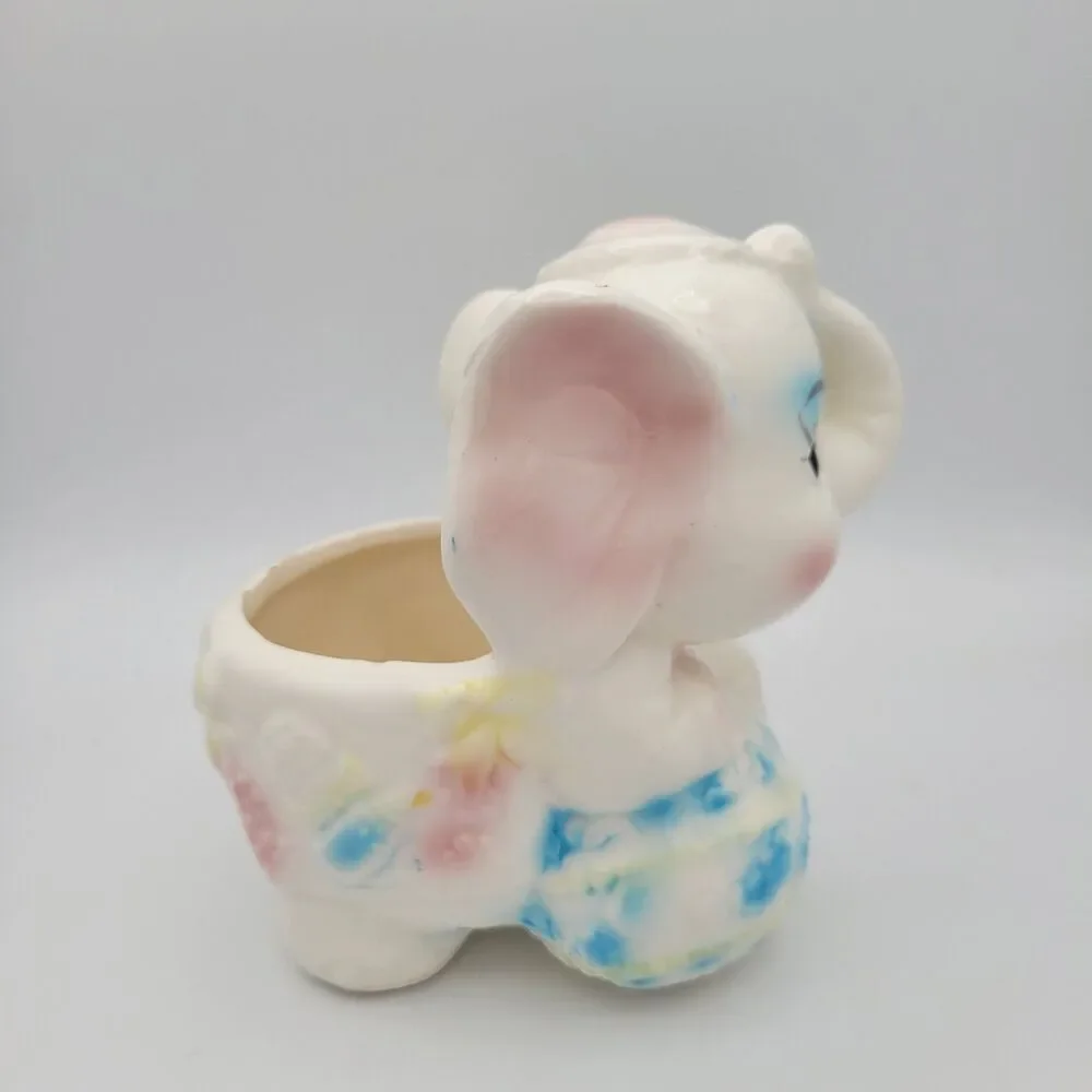 Vintage Pastel Elephant Planter Ceramic Nursery Decor